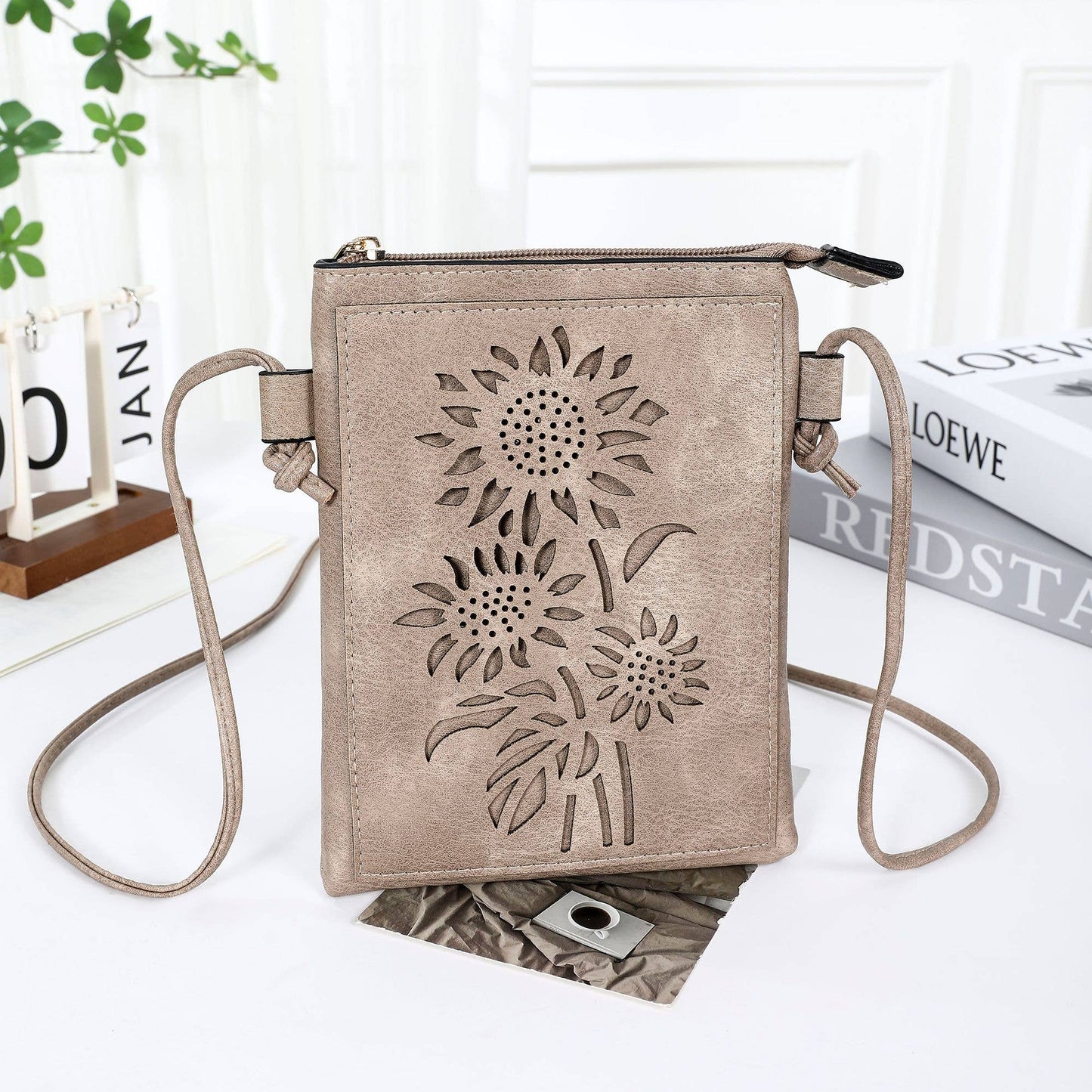 Sand - Sunflower laser cut crossbody cellphone bag