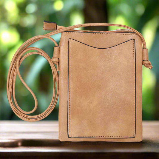Beige - Birds and Flower Lacer Cut Crossbody cellphone bag
