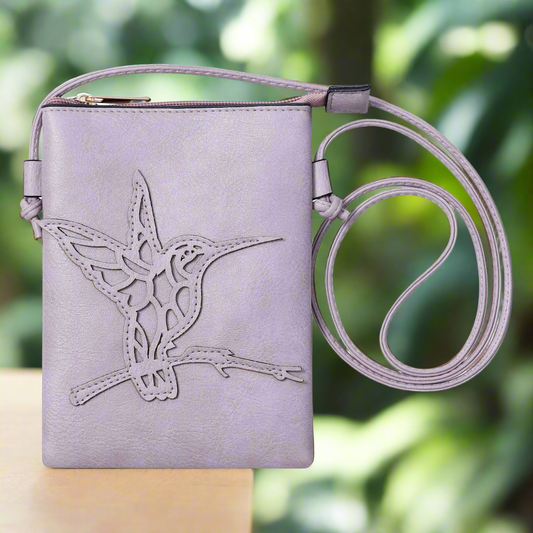 Lavender - Hummingbird laser cut crossbody cellphone bag