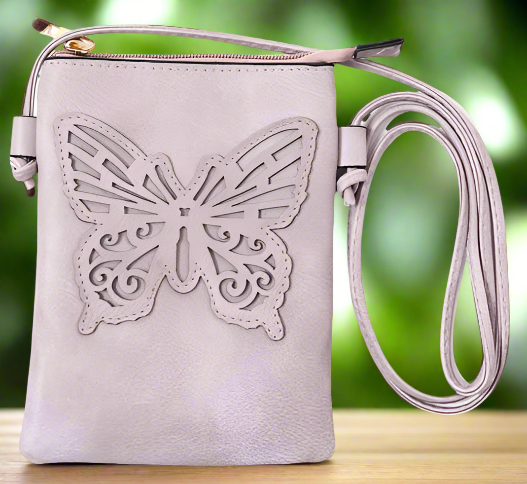 Purple - Butterfly Cut Crossbody Bag With Cellphone Pocket