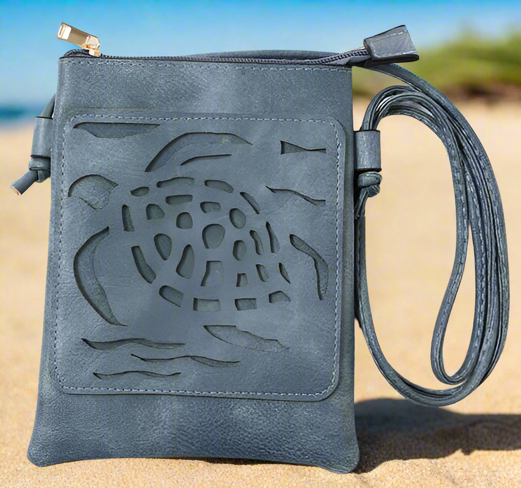 Navy - Sea Turtle Laser Cut Cross Body Cell Phone Bag