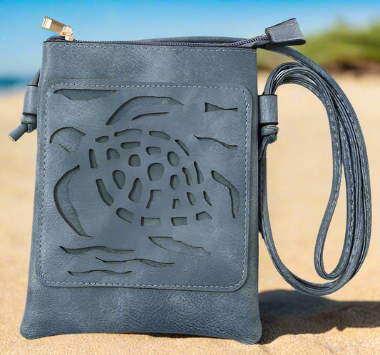 Navy - Sea Turtle Laser Cut Cross Body Cell Phone Bag