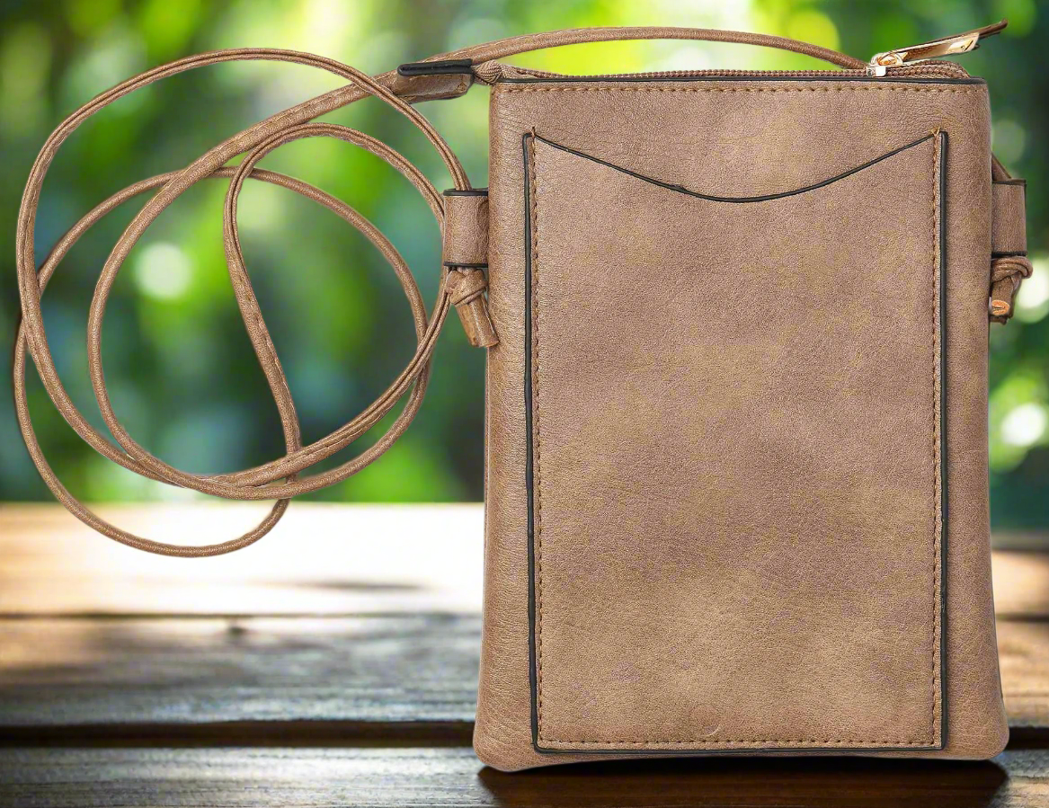 Taupe - Cat Laser Cut Cross Body Cell Phone Bag