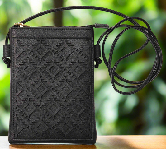 Black - Aztec Lacer cut crossbody cellphone bag