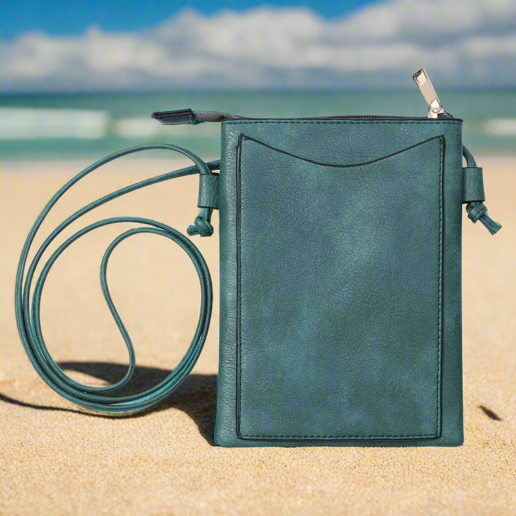 Teal - Laser Cut Crossbody Cellphone Bag - Chandelier